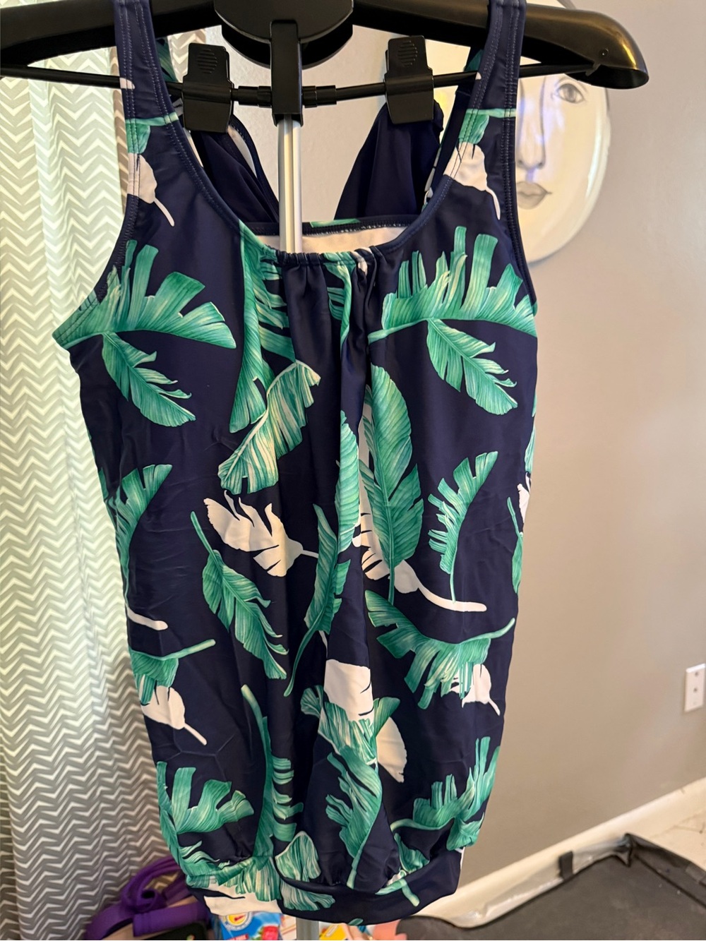 🌴HP! 🌴 Navy Tropical Leaf Tankini Top - Green & White Leaf Print. #8